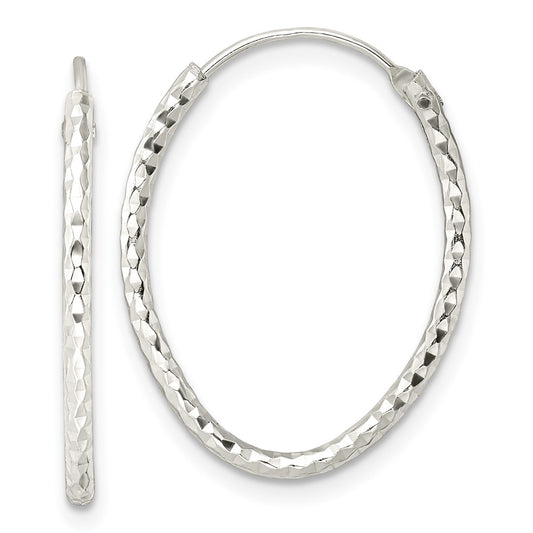 Sterling Silver Polished Diamond-cut Oval Endless Hoop Earrings