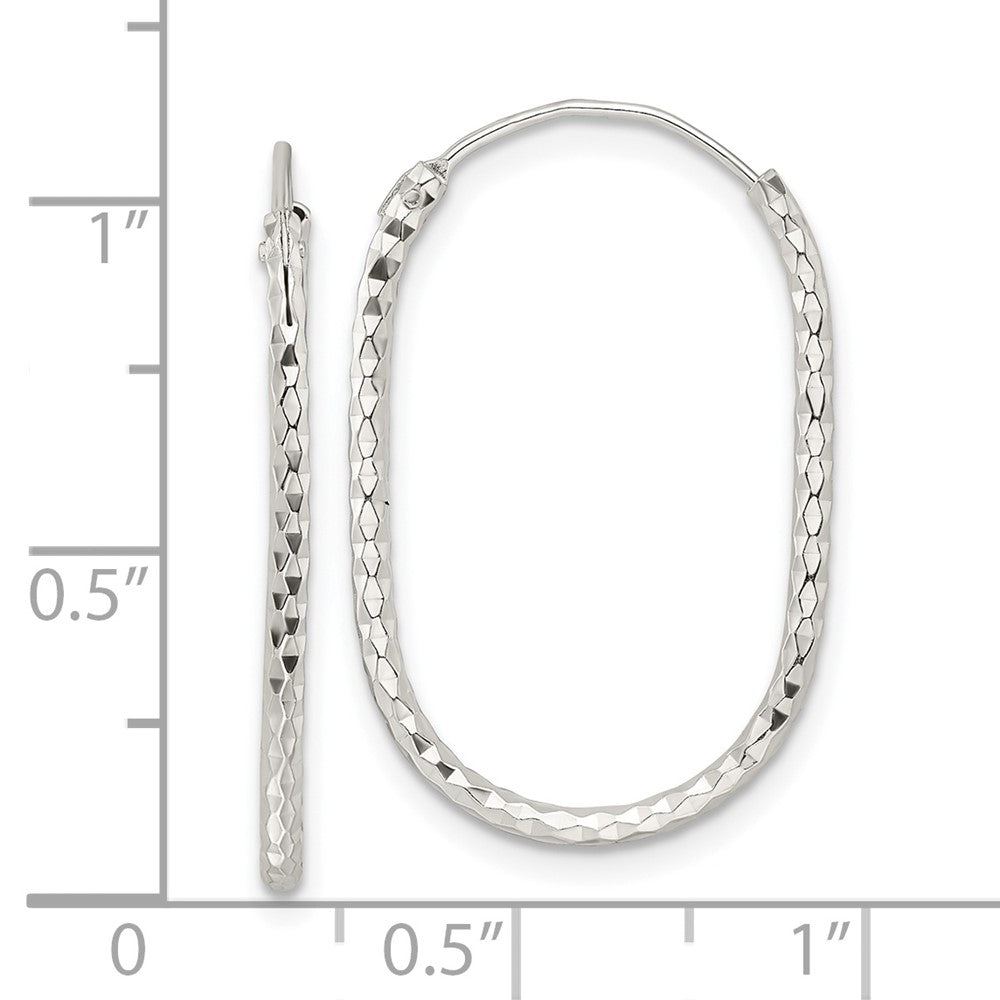 Sterling Silver Polished & Diamond-cut Oblong Endless Hoop Earrings
