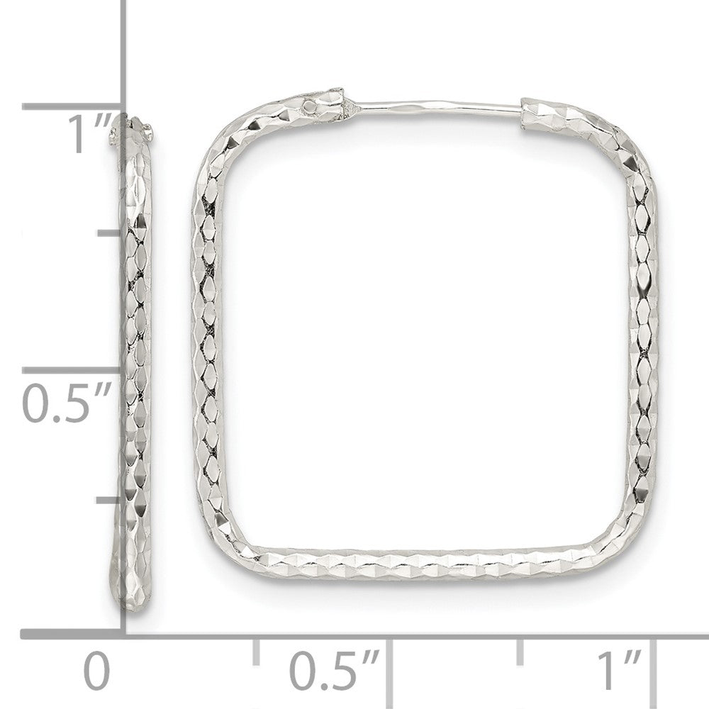 Sterling Silver Polished Diamond-cut Square Endless Hoop Earrings