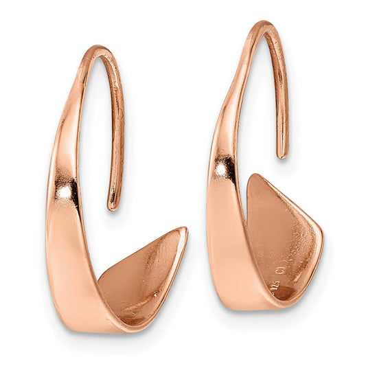 Rose Gold-plated Sterling Silver Polished Flat Bar Hoop Threader Earrings