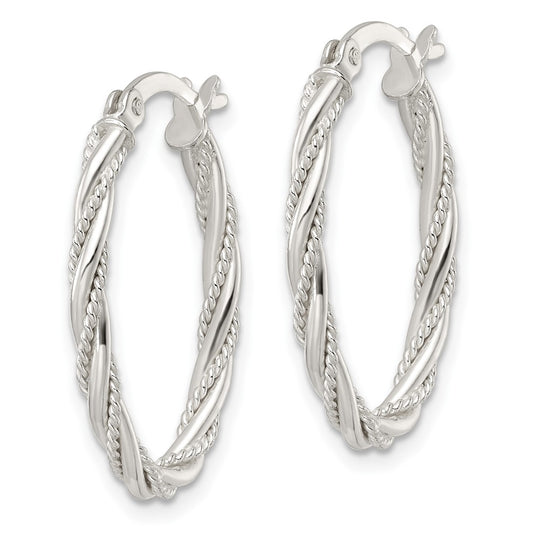 Sterling Silver Polished Twisted Rope Oval Hoop Earrings