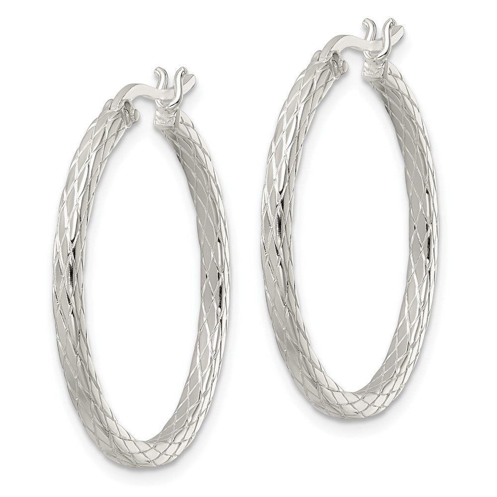 Sterling Silver Diamond Pattern Hoop Earrings