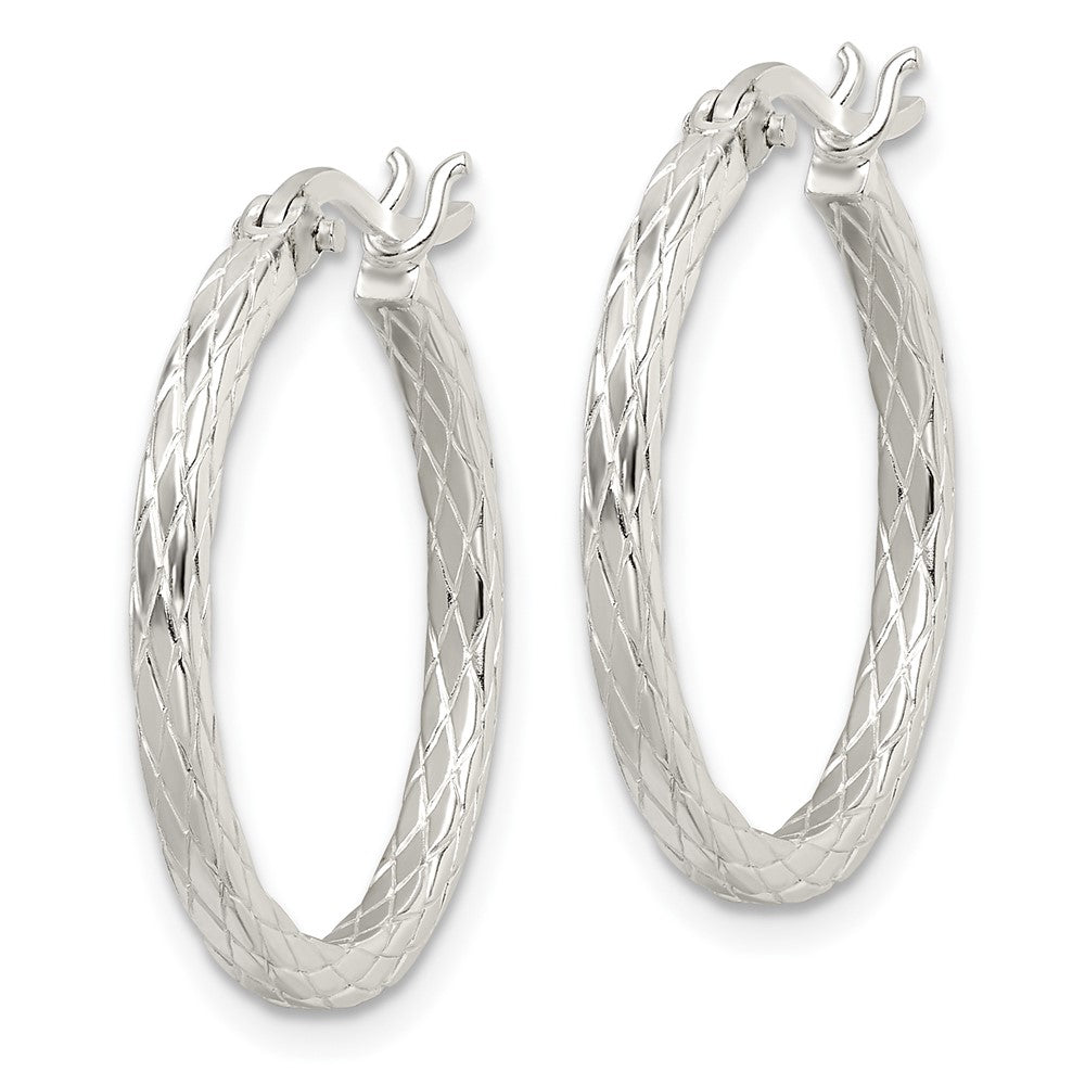 Sterling Silver Diamond Pattern Hoop Earrings