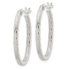 Sterling Silver Diamond Pattern Oval Hoop Earrings