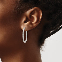 Sterling Silver Diamond Pattern Oval Hoop Earrings