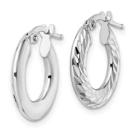 Rhodium-plated Sterling Silver 2x18mm Diamond-cut Knife-edge Tube Hoop Earrings