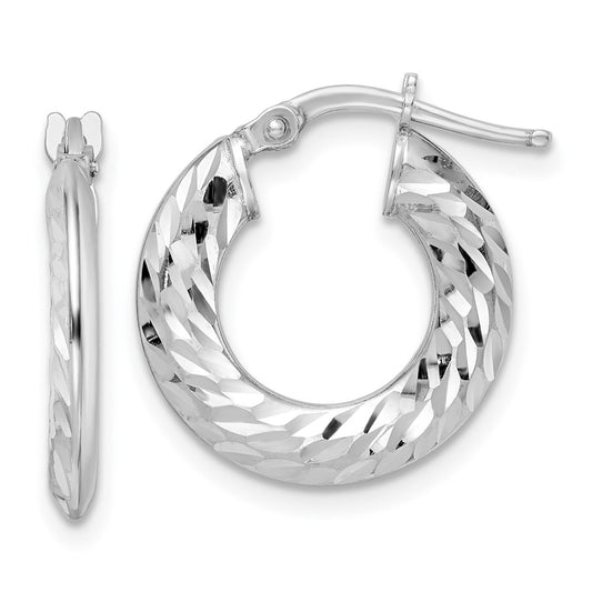 Rhodium-plated Sterling Silver 2x18mm Diamond-cut Knife-edge Tube Hoop Earrings