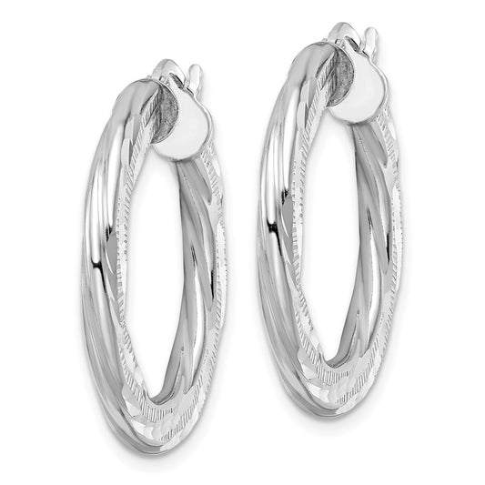 Rhodium-plated Sterling Silver 3x29mm Diamond-cut Twisted Tube Hoop Earrings