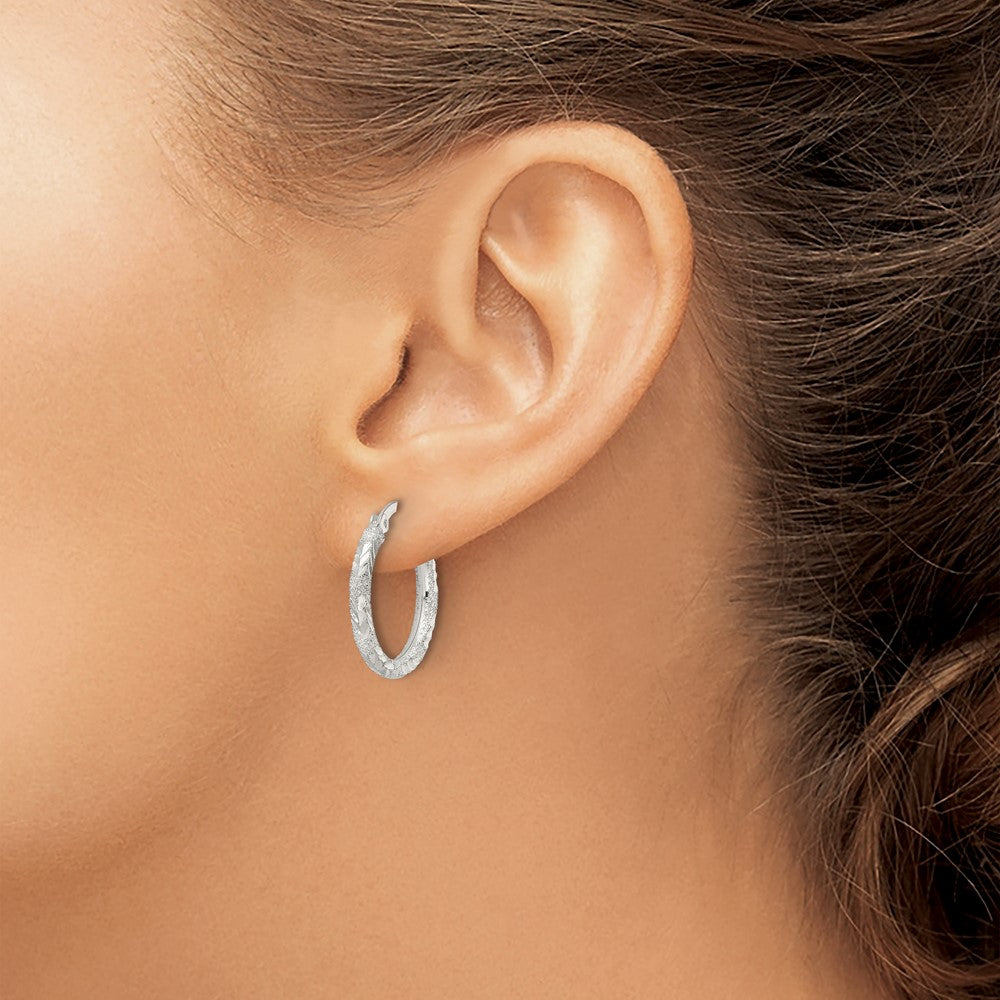 Sterling Silver Polished and Laser Diamond-cut Hoop Earrings