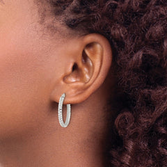 Sterling Silver CZ Round Hoop Earrings