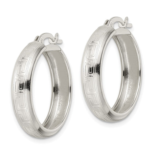 Sterling Silver Polished Greek Key Circle Hoop Earrings