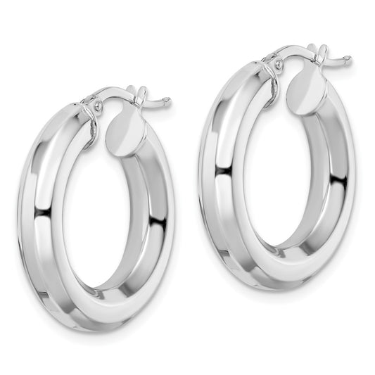 Rhodium-plated Sterling Silver 5x24mm Octagon Tube Hoop Earrings