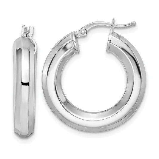 Rhodium-plated Sterling Silver 5x24mm Octagon Tube Hoop Earrings