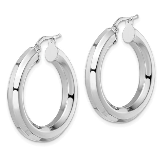 Rhodium-plated Sterling Silver 5x30mm Octagon Tube Hoop Earrings