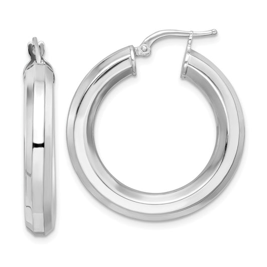 Rhodium-plated Sterling Silver 5x30mm Octagon Tube Hoop Earrings