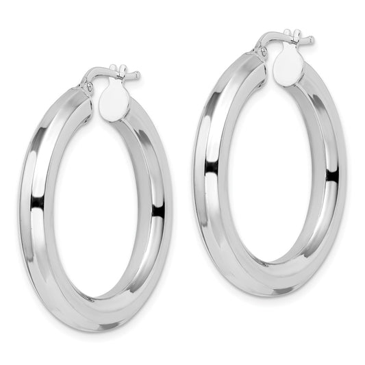 Rhodium-plated Sterling Silver 5x34mm Octagon Tube Hoop Earrings