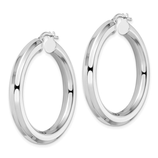 Rhodium-plated Sterling Silver 5x38mm Octagon Tube Hoop Earrings