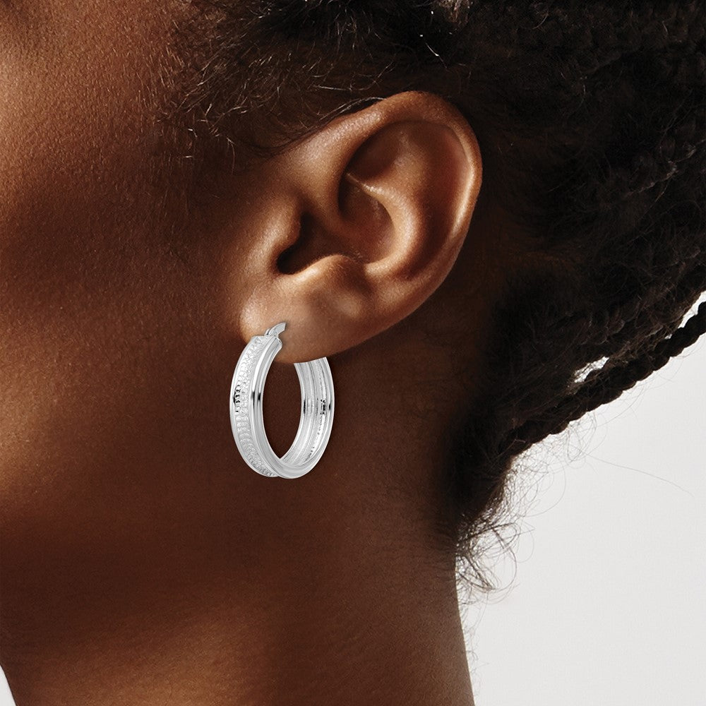 Sterling Silver Polished and Textured Circle Hoop Earrings