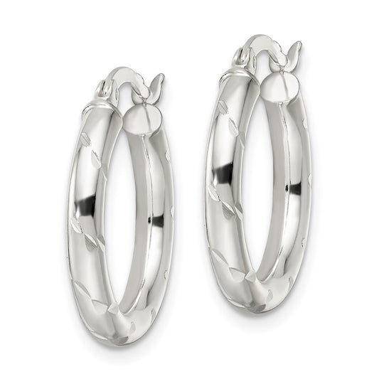 Sterling Silver Polished Diamond-cut Circle Hoop Earrings