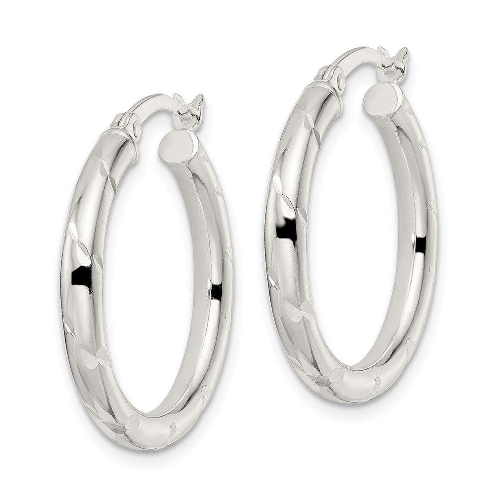 Sterling Silver Polished Diamond-cut Circle Hoop Earrings