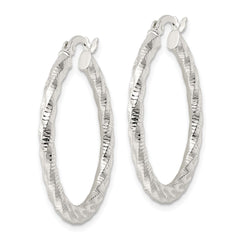 Sterling Silver Polished and Textured Twisted Hoop Earrings