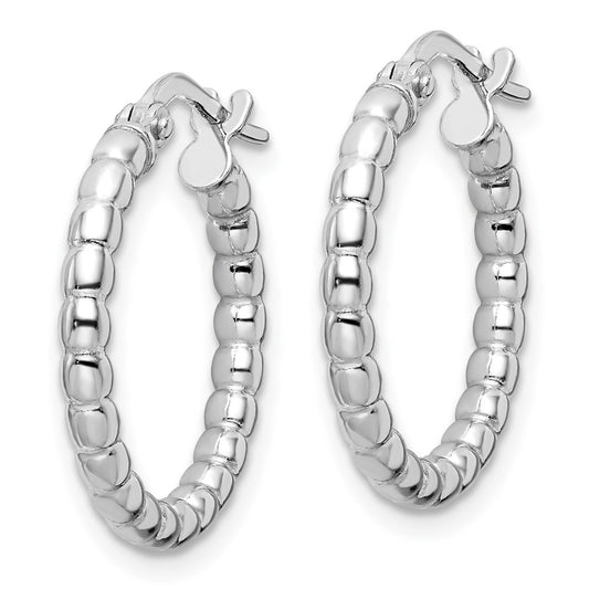 Rhodium-plated Sterling Silver Polished 2.25mm Beaded Hoop Earrings