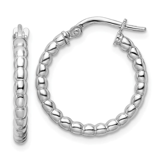 Rhodium-plated Sterling Silver Polished 2.25mm Beaded Hoop Earrings