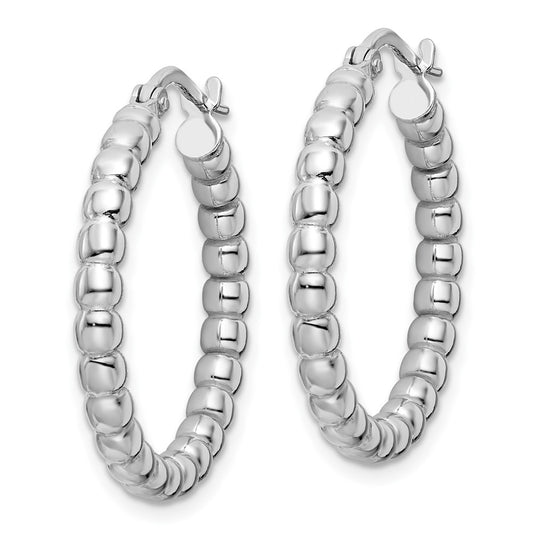 Rhodium-plated Sterling Silver Polished 3mm Beaded Hoop Earrings