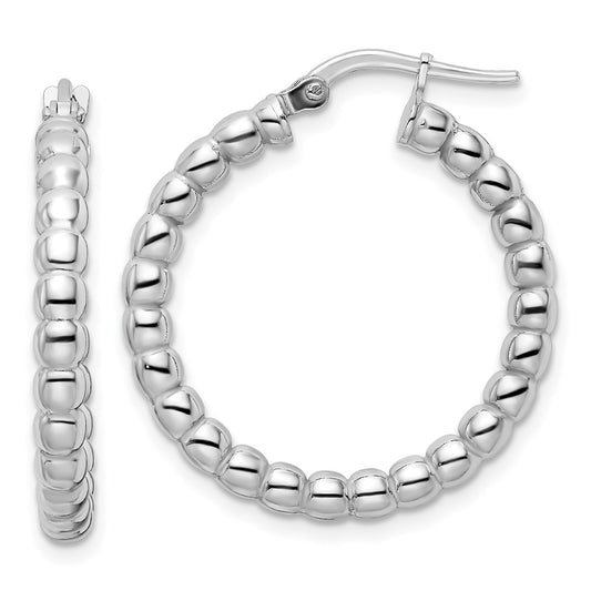 Rhodium-plated Sterling Silver Polished 3mm Beaded Hoop Earrings