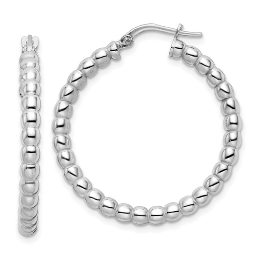 Rhodium-plated Sterling Silver Polished 3mm Beaded Hoop Earrings