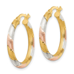 Sterling Silver, Yellow & Rose-tone Diamond-cut Circle Hoop Earrings