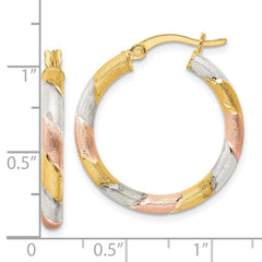 Sterling Silver, Yellow & Rose-tone Diamond-cut Circle Hoop Earrings