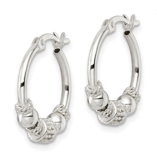 Sterling Silver Polished Beaded Circle Hoop Earrings