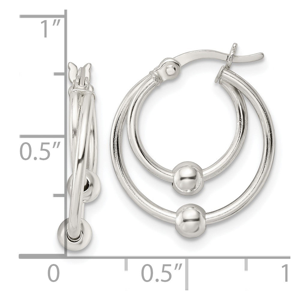 Sterling Silver Polished Double Circle Beaded Hoop Earrings
