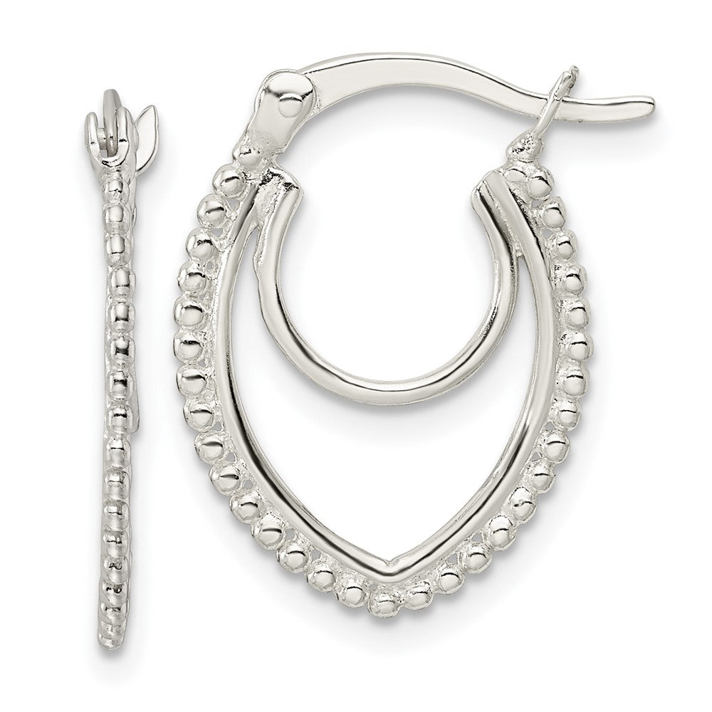 Sterling Silver Beaded Double Oval Hoop Earrings