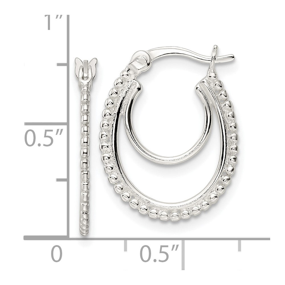 Sterling Silver Beaded Double Oval Hoop Earrings