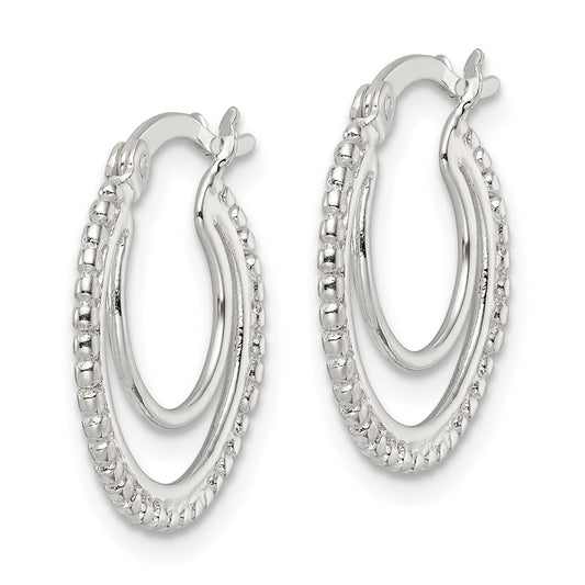 Sterling Silver Beaded Double Circle Hoop Earrings