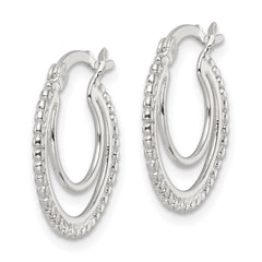 Sterling Silver Beaded Double Circle Hoop Earrings