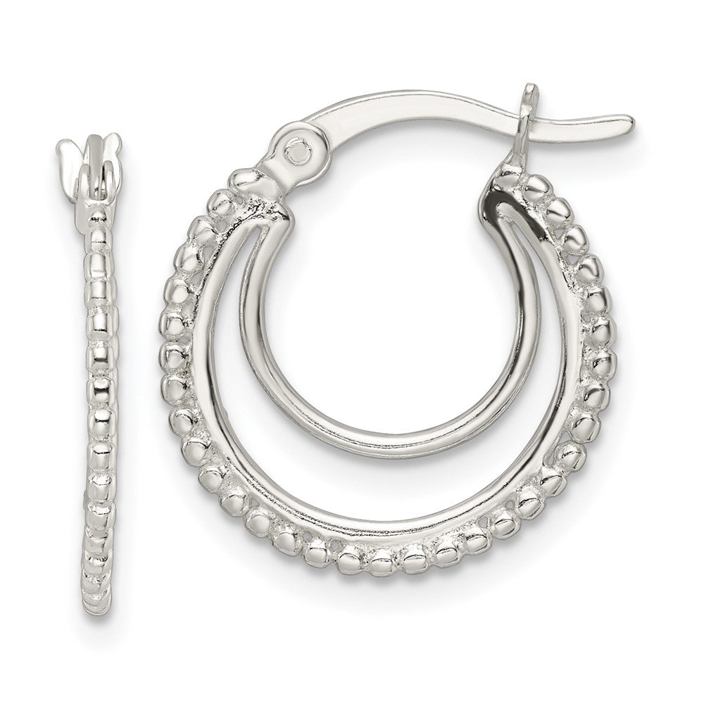 Sterling Silver Beaded Double Circle Hoop Earrings