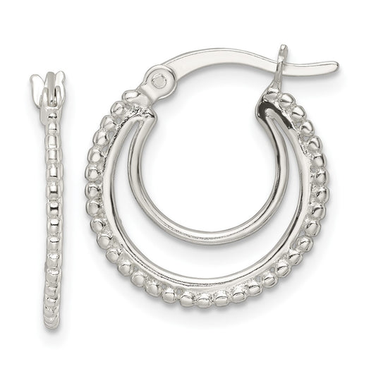 Sterling Silver Beaded Double Circle Hoop Earrings