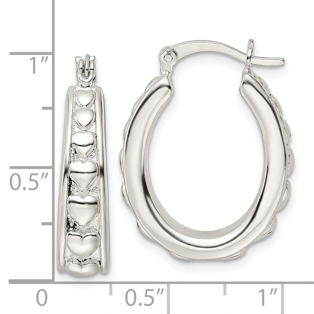 Sterling Silver Polished Heart Oval Hoop Earrings