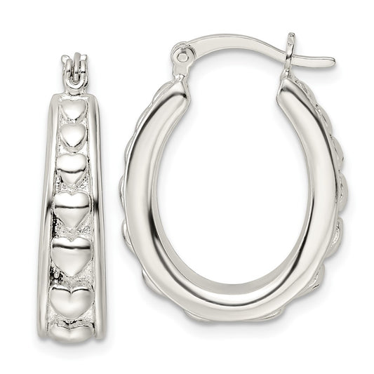 Sterling Silver Polished Heart Oval Hoop Earrings