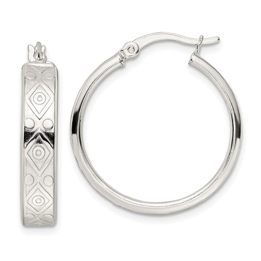 Sterling Silver Polished Design Circle Hoop Earrings