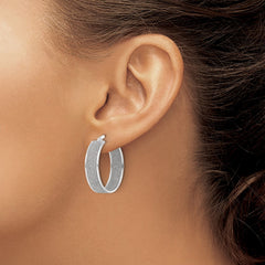 Sterling Silver Polished Fabric Glitter Hoop Earrings