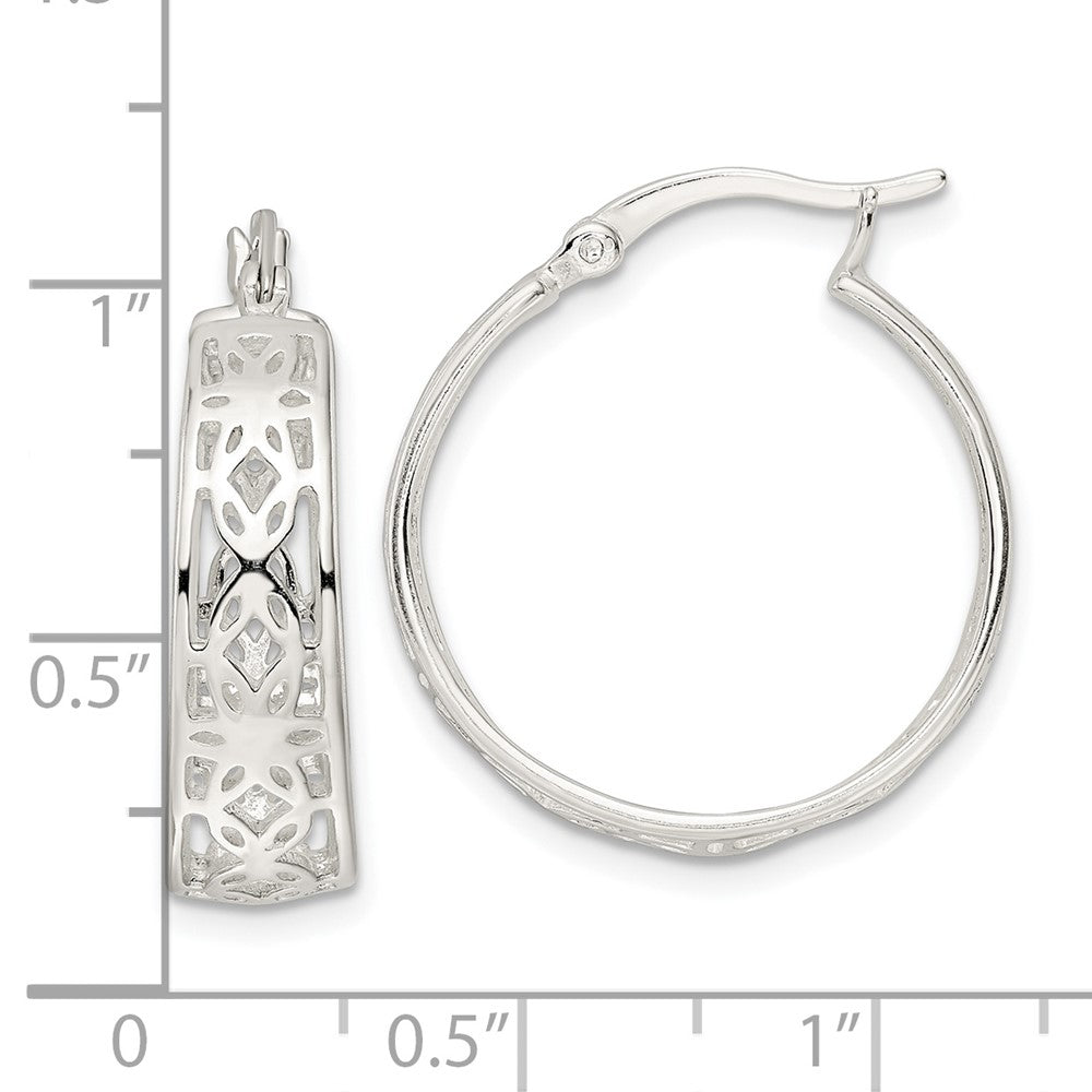 Sterling Silver Polished Floral Circle Hoop Earrings