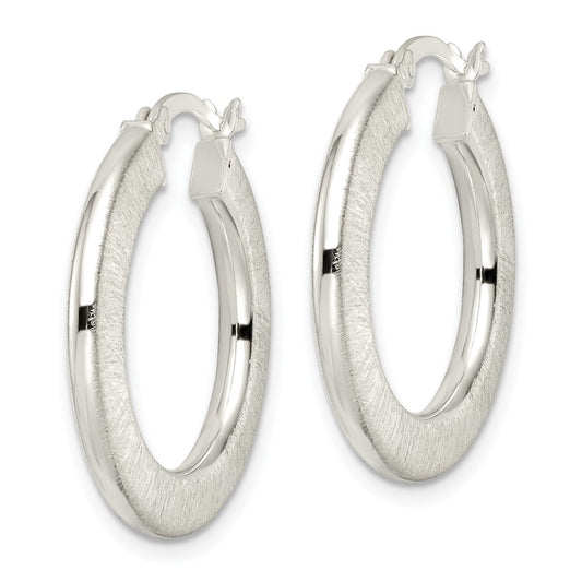 Sterling Silver Brushed Flat Circle Hoop Earrings