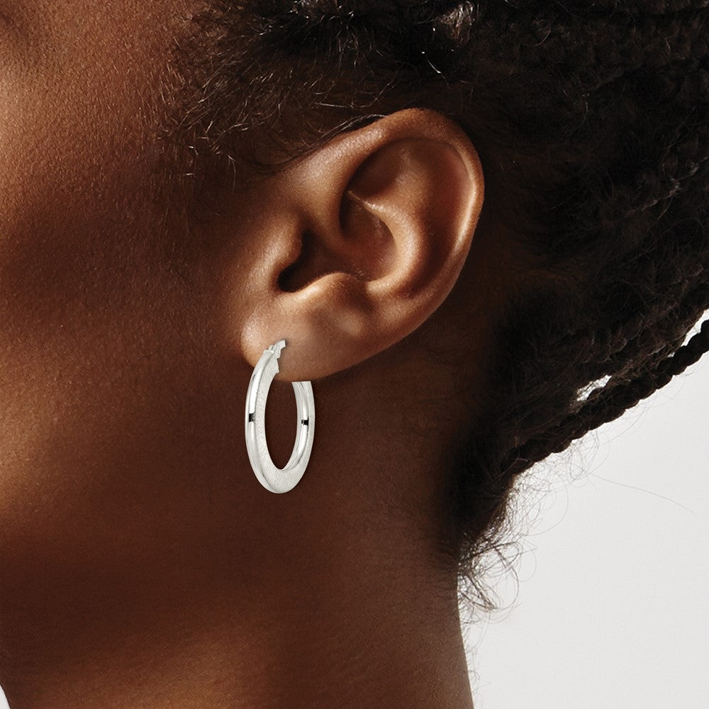 Sterling Silver Brushed Flat Circle Hoop Earrings