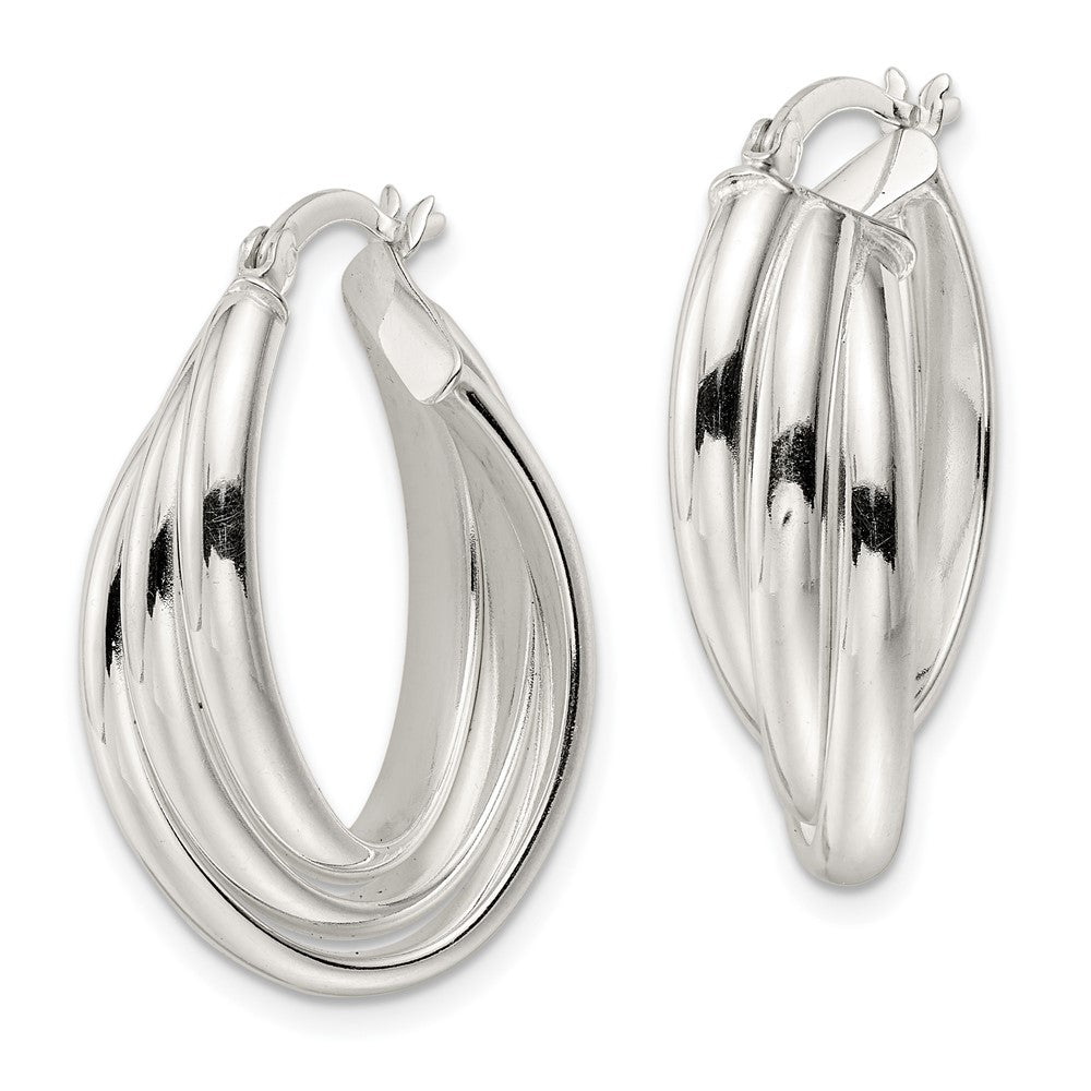 Sterling Silver Polished Triple Twisted Oval Hoop Earrings