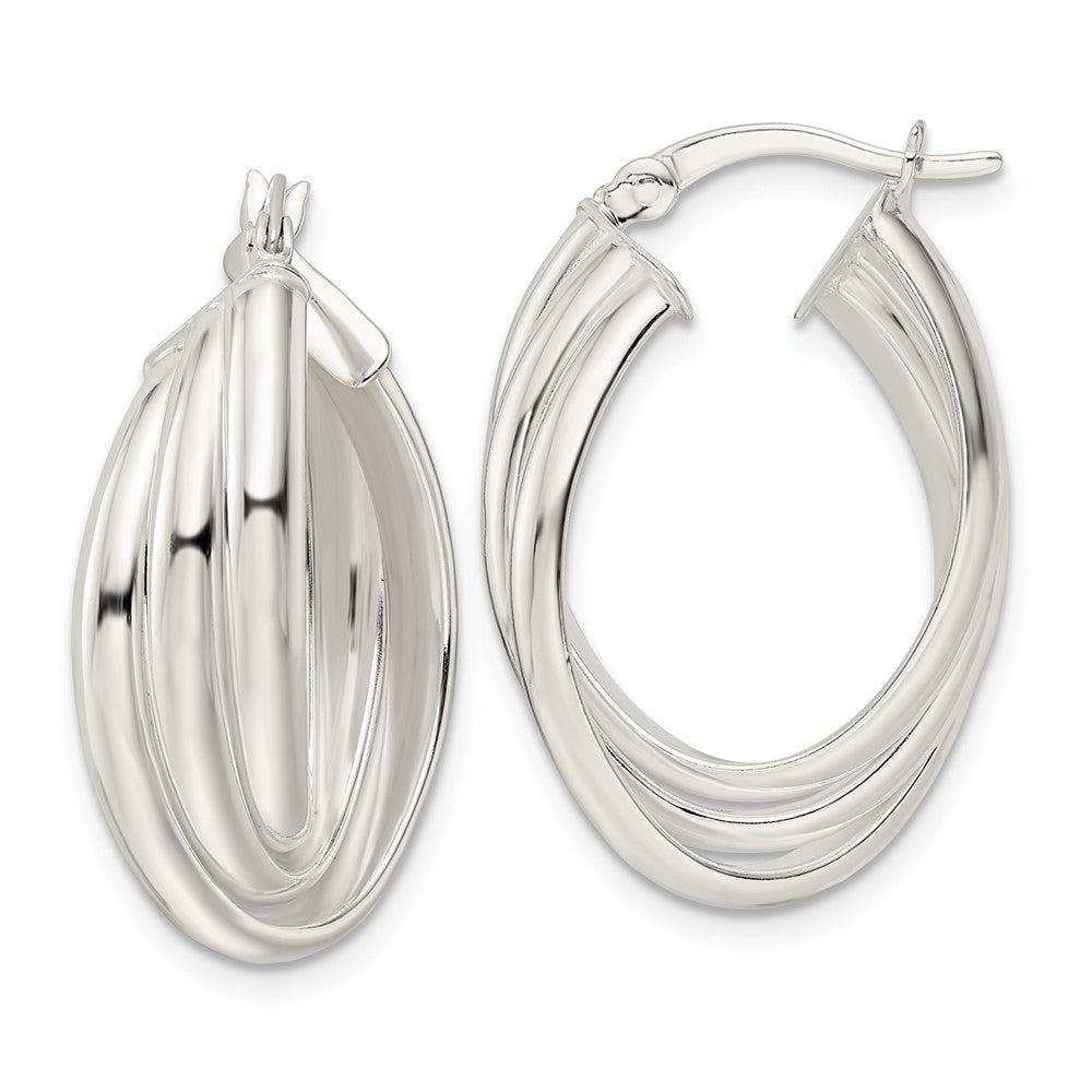 Sterling Silver Polished Triple Twisted Oval Hoop Earrings
