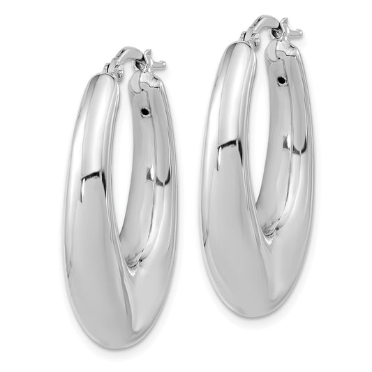 Sterling Silver Polished Rhodium-plated Oval Hollow Hoop Earrings